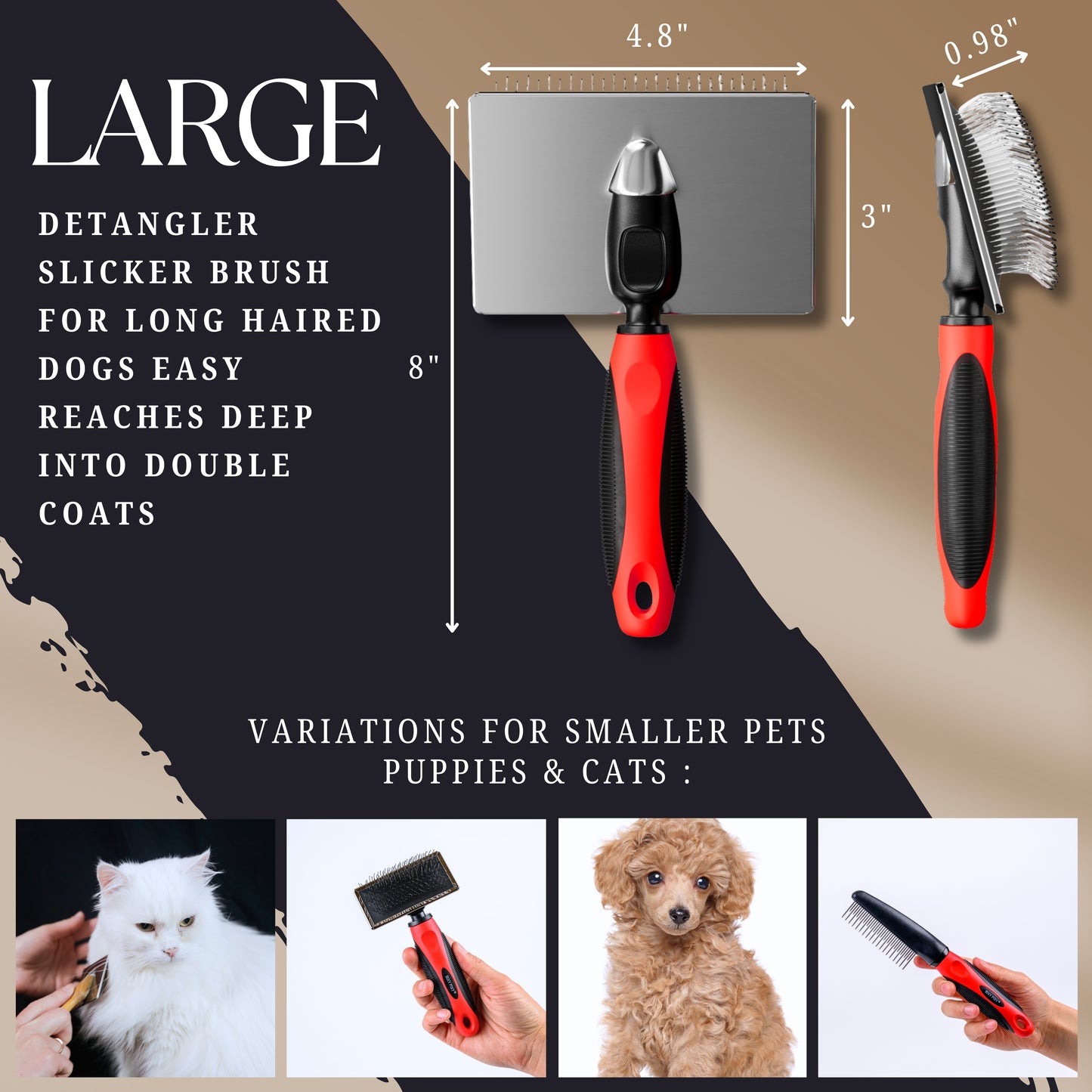 Bixy Pixy Dog Slicker Brush (Large) - Ball Tipped Pins Massages Pet Skin (Used for Goldendoodle, Golden Retriever, Poodle and others)