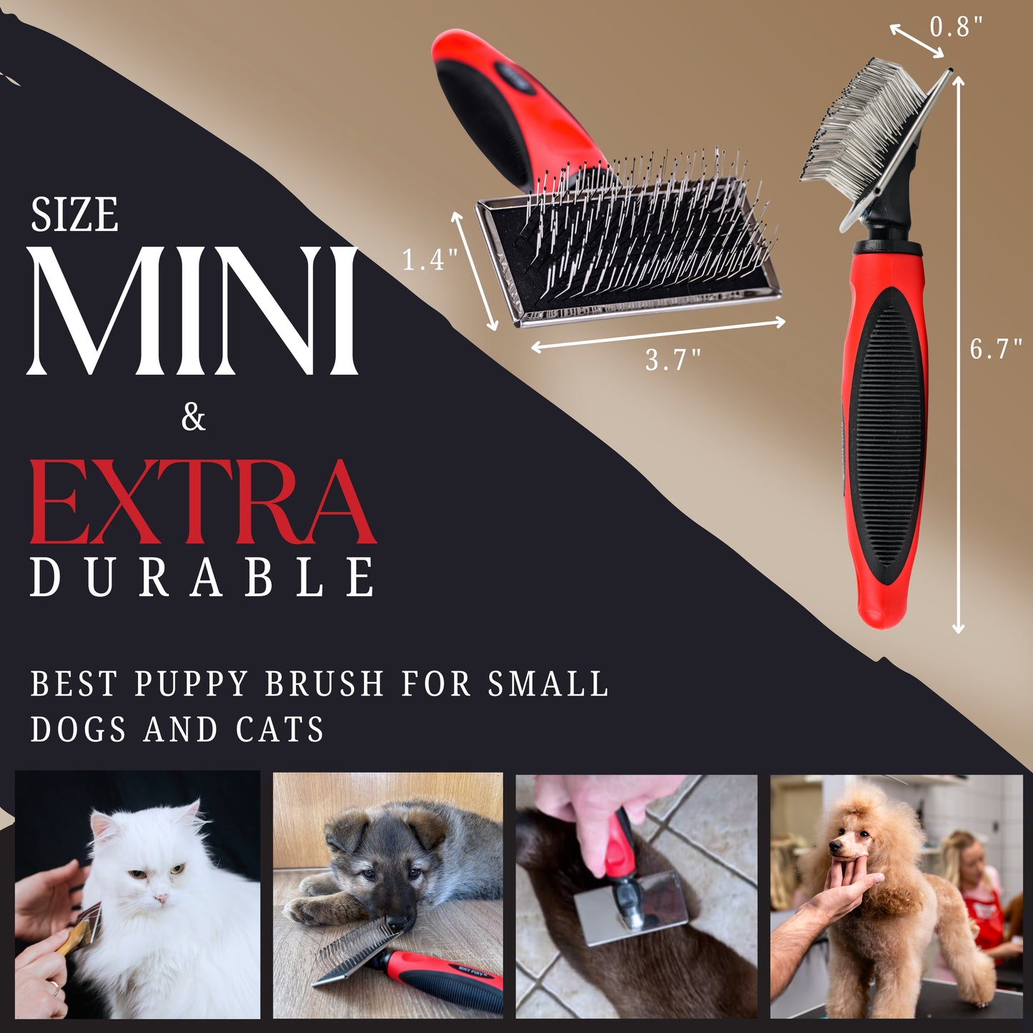 Bixy Pixy Mini Brush for Dogs and Cats with Long and Fluffy Fur - Coated Tips Massages Delicate Skin