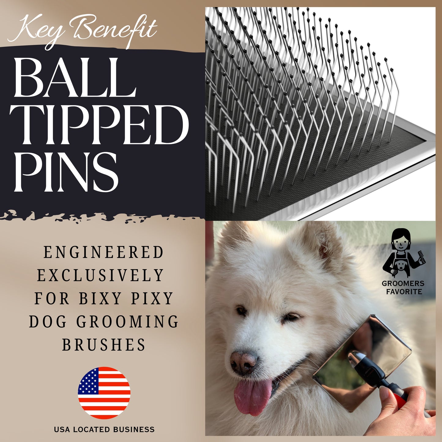 Bixy Pixy Dog Slicker Brush (Large) - Ball Tipped Pins Massages Pet Skin (Used for Goldendoodle, Golden Retriever, Poodle and others)