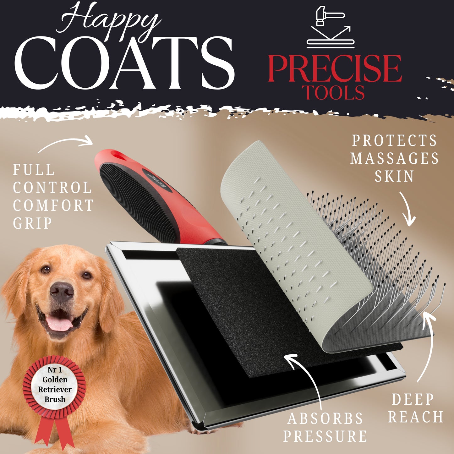 Bixy Pixy Dog Slicker Brush (Large) - Ball Tipped Pins Massages Pet Skin (Used for Goldendoodle, Golden Retriever, Poodle and others)
