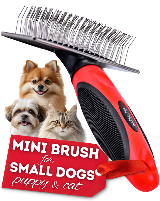 Bixy Pixy Mini Brush for Dogs and Cats with Long and Fluffy Fur - Coated Tips Massages Delicate Skin
