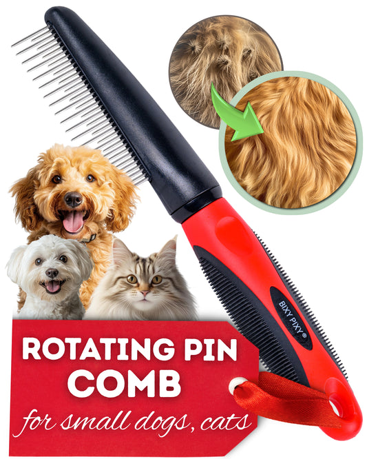 Poodle Comb with Rotating Teeth - 5-in-1 Dog Dematting Tool - Used for Small Size Breeds and Puppies and Cats