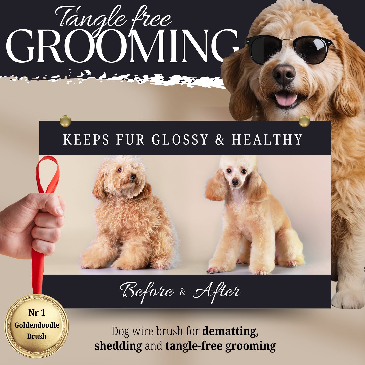 Bixy Pixy Tiny Slicker Brush for Dogs - Protected Pins for Extra Comfort - 1 inch Pins for Easy Detangling for Long Hair Dog, Cats, Doodle, Goldendoodle