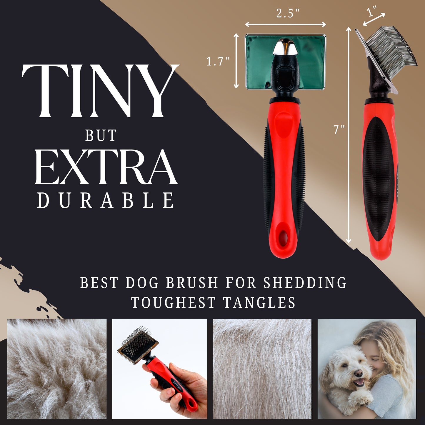 Bixy Pixy Tiny Slicker Brush for Dogs - Protected Pins for Extra Comfort - 1 inch Pins for Easy Detangling for Long Hair Dog, Cats, Doodle, Goldendoodle