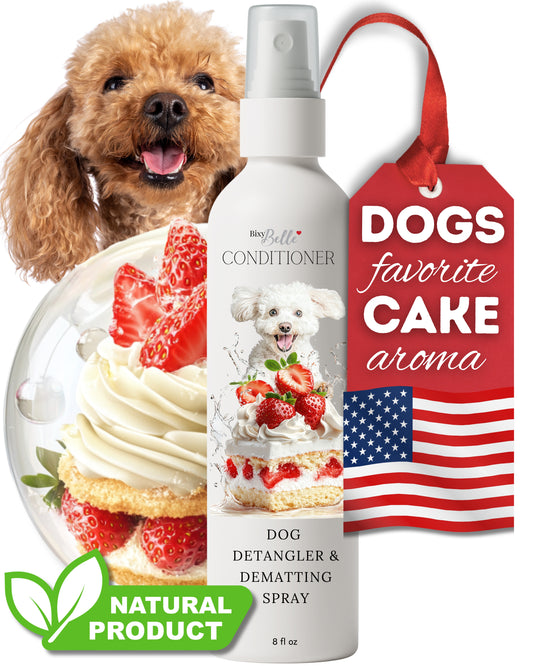 Dog Detangler Spray with Shortcake Fragrance - Made in USA - Natural Mild Scent for Sensitive Skin and Pet Nose - Leave in Conditioner 8 oz