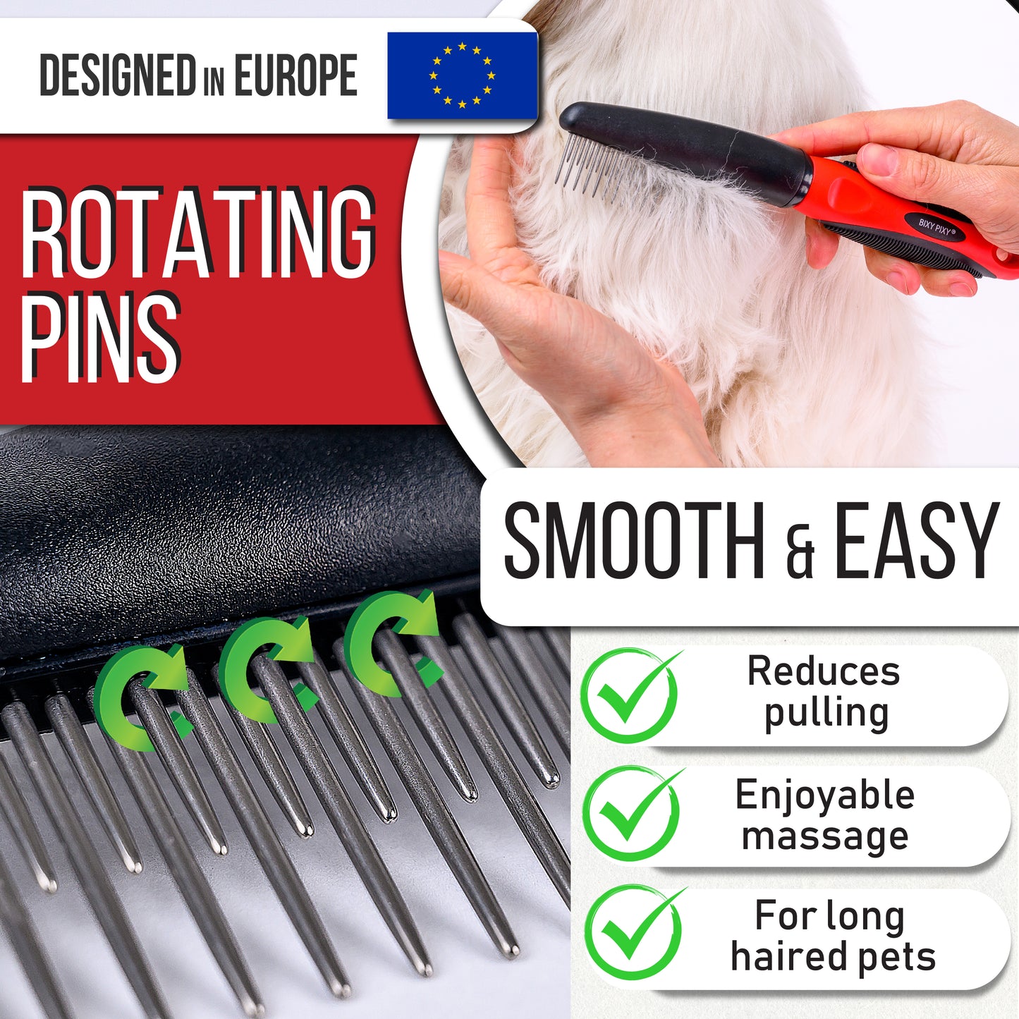 Poodle Comb with Rotating Teeth - 5-in-1 Dog Dematting Tool - Used for Small Size Breeds and Puppies and Cats