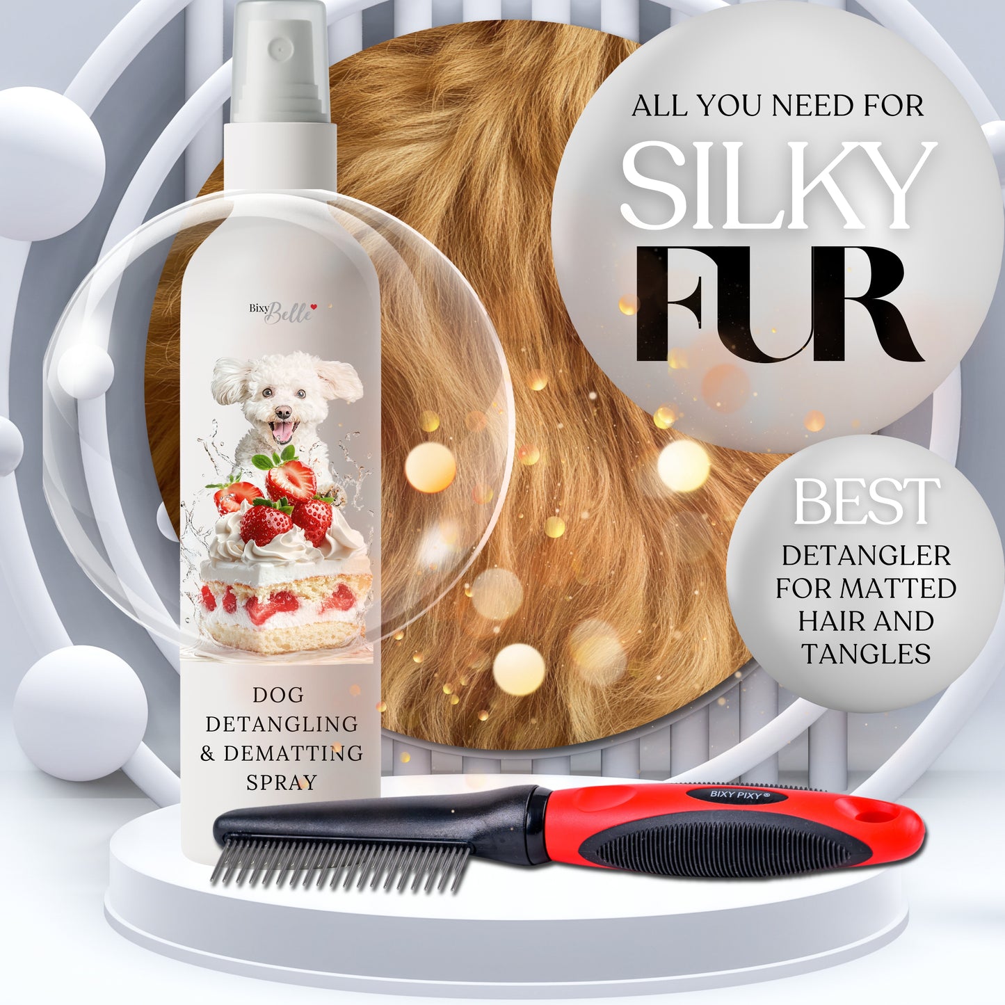 Dog Detangler Spray with Shortcake Fragrance - Made in USA - Natural Mild Scent for Sensitive Skin and Pet Nose - Leave in Conditioner 8 oz